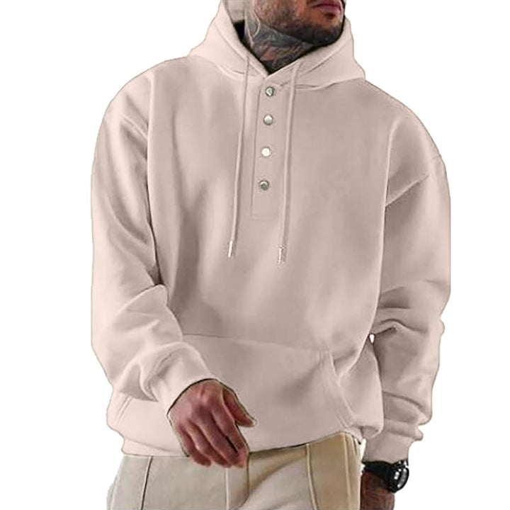 Men's hoodie with Henley button placket and kangaroo pocket EB