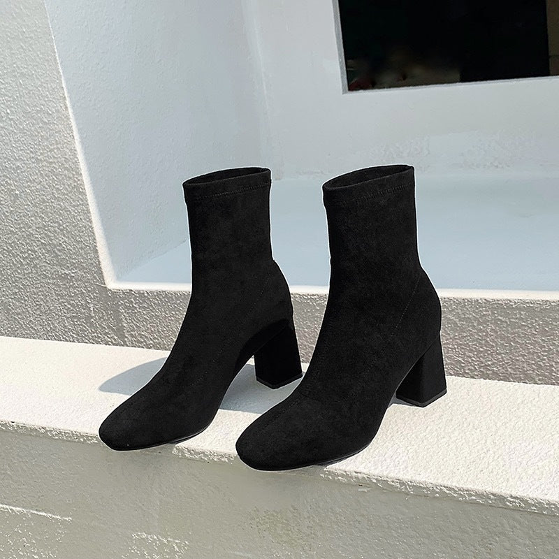 Women's nano stretch ankle boots with snug-fitting sock shaft and mid-high block heel Mune Fashion