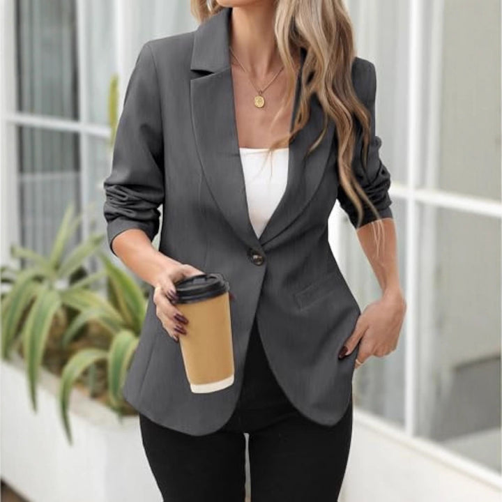 Women's Elegant Stretch Blazer with Figure-Defining Waist, One-Button and Shawl Collar Drune