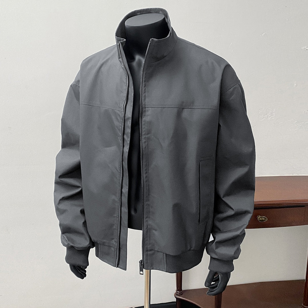 Men's Minimalist Bomber Jacket with High Stand-Up Collar and Two-Way Zipper Mune Fashion