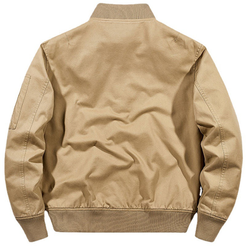 Men's robustly crafted canvas bomber jacket with ribbed cuffs, flap pockets, and sleeve pocket Mune Fashion