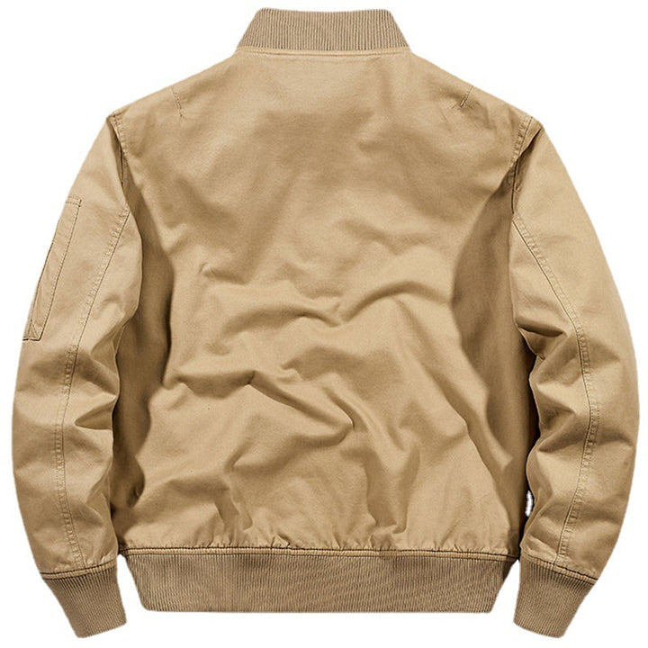 Men's robustly crafted canvas bomber jacket with ribbed cuffs, flap pockets, and sleeve pocket Mune Fashion