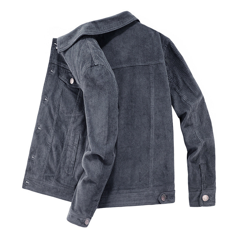 Men's cord jacket in trucker style with fine cord structure and snap button closure Mune Fashion