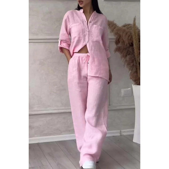Women's Wide Linen Blend Pants with High Elastic Waistband, Drawstring and Palazzo Silhouette Mune Fashion