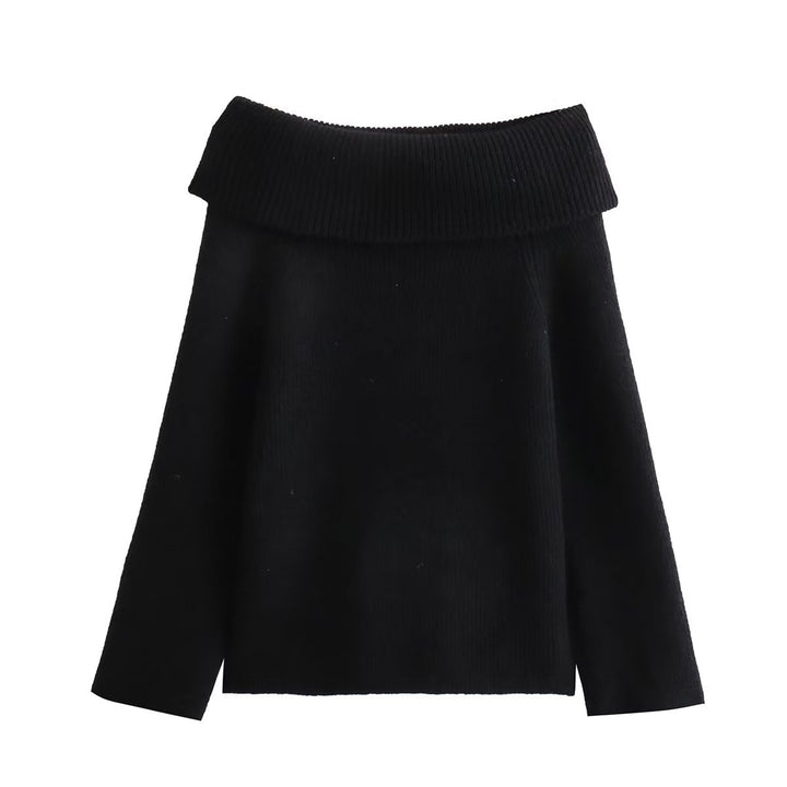 Women Oversized Off-Shoulder Ribbed Knit Sweater with Large Turn-Down Collar Mune Fashion