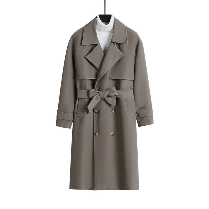 Women Long Tailored Trench Coat with Wide Shawl Collar and Tie Belt Mune Fashion
