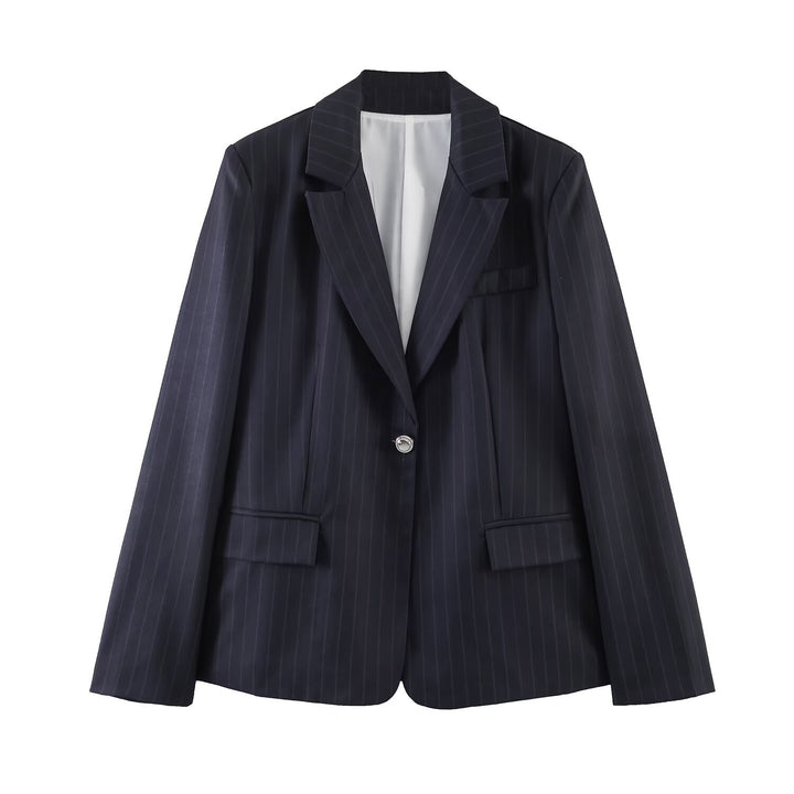 Women's pinstripe blazer with shaping seams and single-button closure Mune Fashion