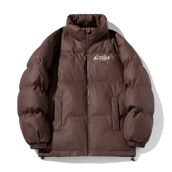 Unisex Insulated Puffer Jacket in minimalist boxy cut with high stand-up collar, concealed zipper, and drawstring hem Mune Fashion