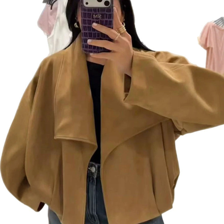 Womens Oversized Velvet Waterfall Jacket with boxy Cropped Silhouette and concealed Placket