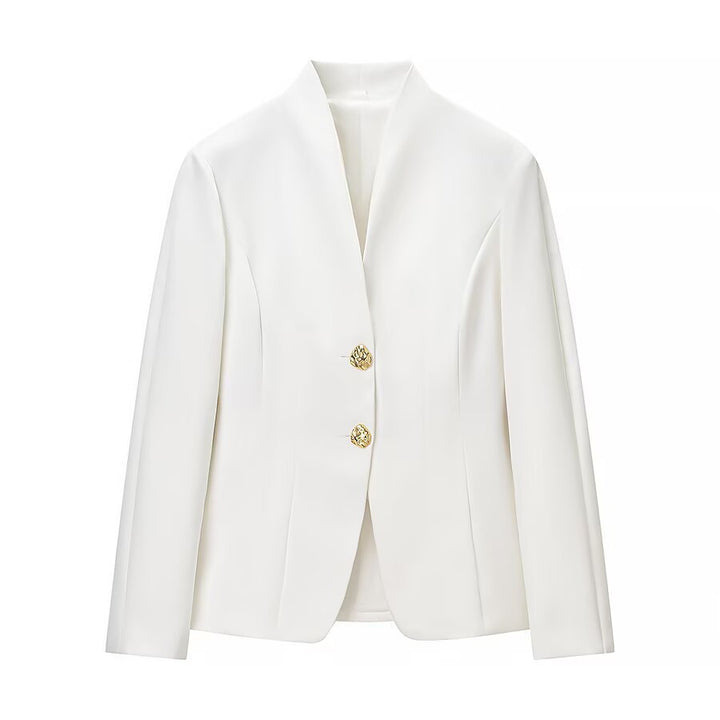 Ladies two-piece tailored blazer and high-waist trousers set with gold button detail Mune Fashion