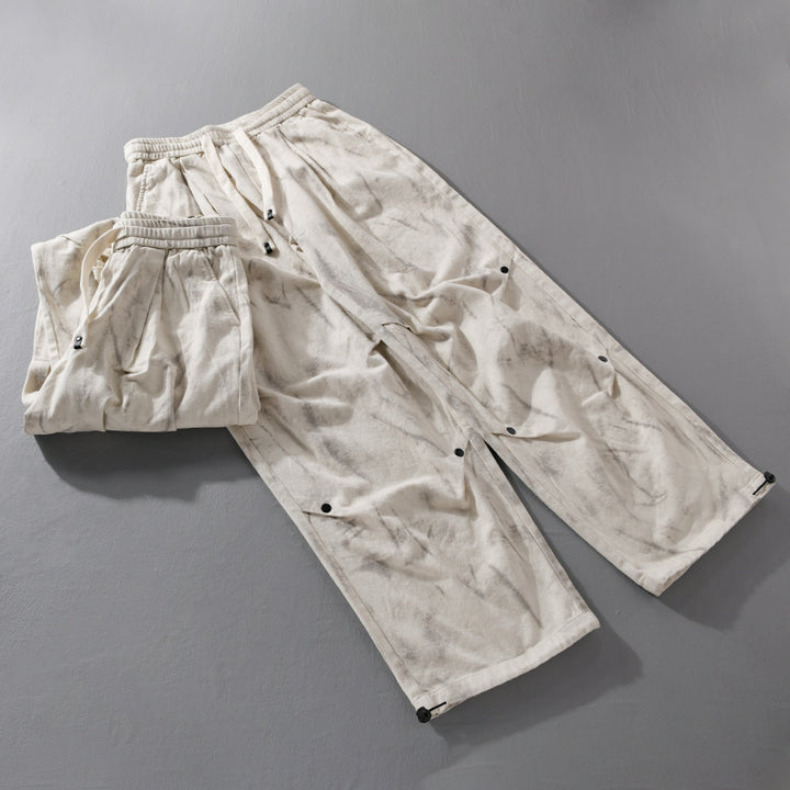 Men's Wide Baggy Cargo Pants with Marble Print and Drawstring Mune Fashion
