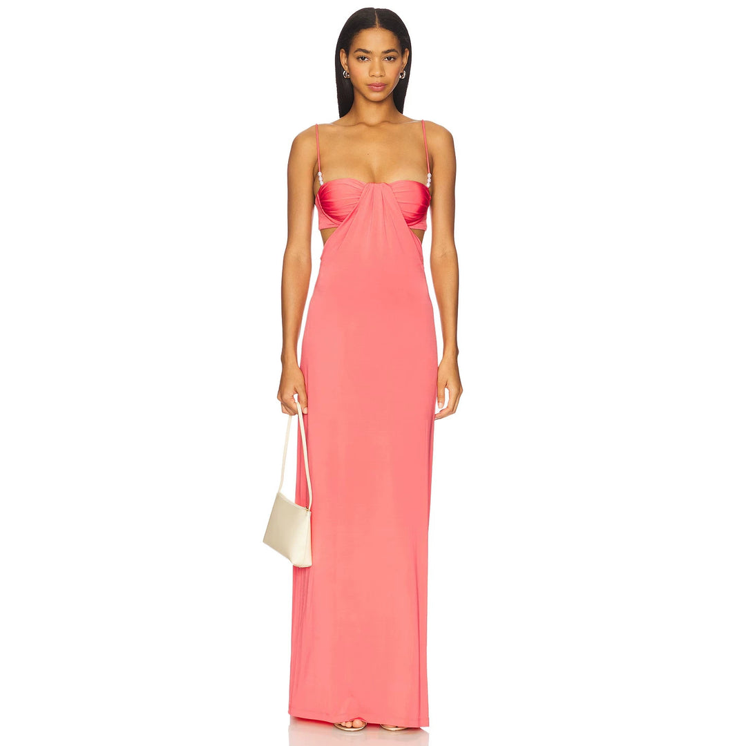 Women nan maxi dress with bustier cups, side cut-outs and fine spaghetti straps Mune Fashion