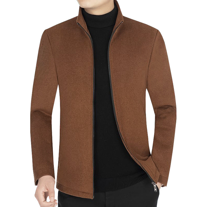 Men's Minimalist Wool-Look Stand Collar Jacket with Zipper and Slim Silhouette Mune Fashion