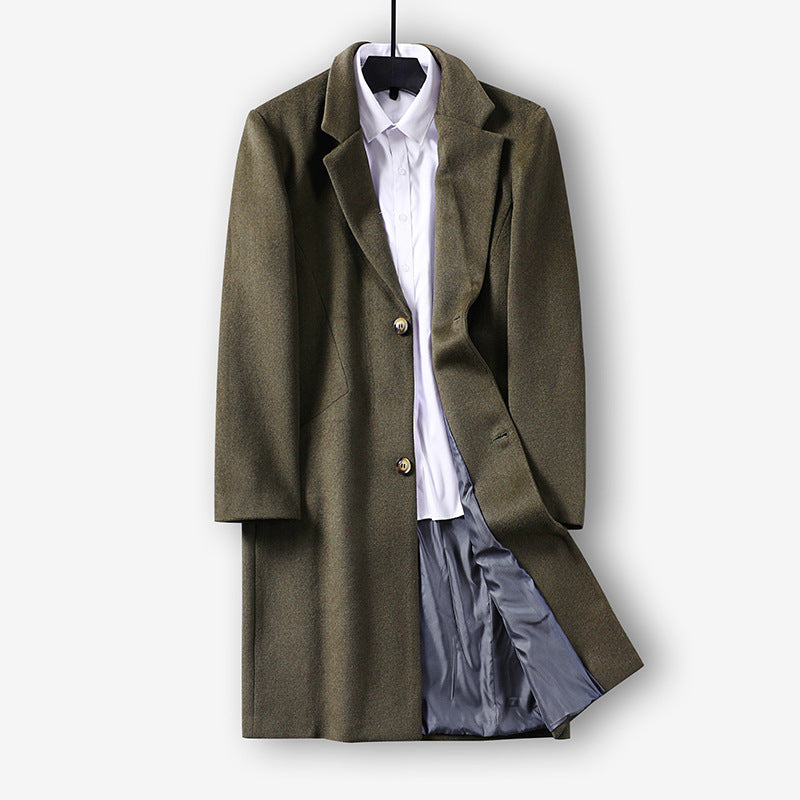 Men's mid-length single-breasted wool coat with narrow lapels and two buttons Mune Fashion