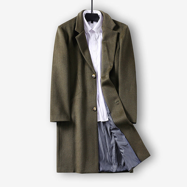 Men's mid-length single-breasted wool coat with narrow lapels and two buttons Mune Fashion