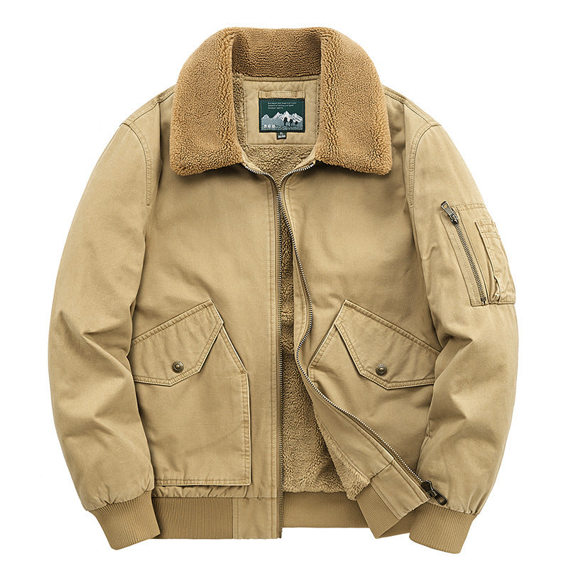 Men's canvas bomber jacket with warming teddy fleece lining and Sherpa collar Mune Fashion