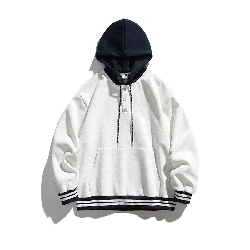 Unisex Oversize Hoodie with Contrast Hood, Button Placket and Kangaroo Pocket Mune Fashion