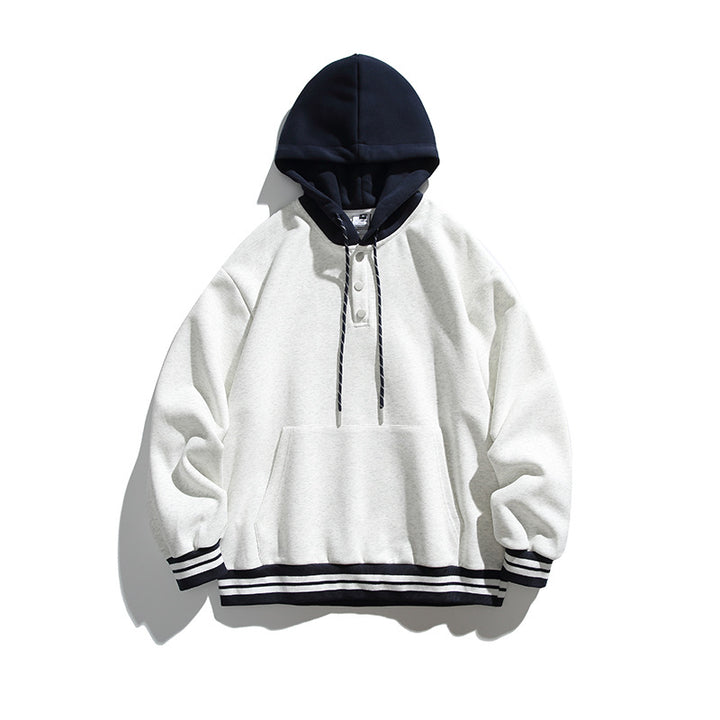 Unisex Oversize Hoodie with Contrast Hood, Button Placket and Kangaroo Pocket Mune Fashion