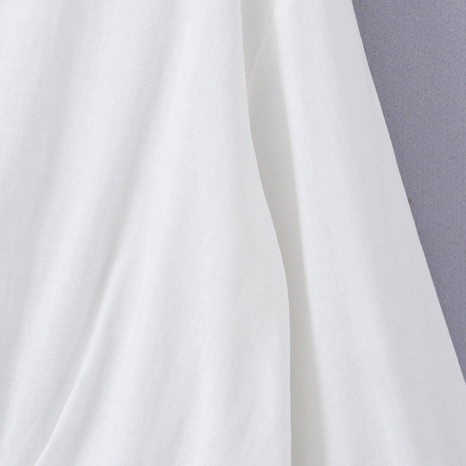 Women's oversized blouse with deep V-neck, shirt collar, and gathered front hem Mune Fashion