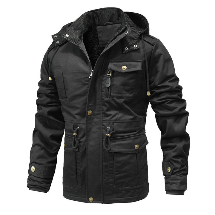 Men's Quilted Canvas Parka with Hood, Versatile Pockets and Drawstring
