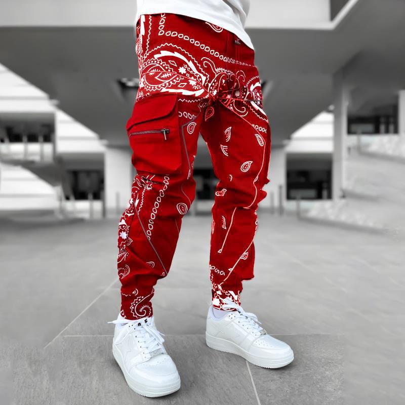 Men's Nan Bandana Cargo Jogging Pants with Drawstring and Elastic Cuffs Mune Fashion