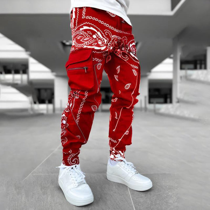 Men's Nan Bandana Cargo Jogging Pants with Drawstring and Elastic Cuffs Mune Fashion