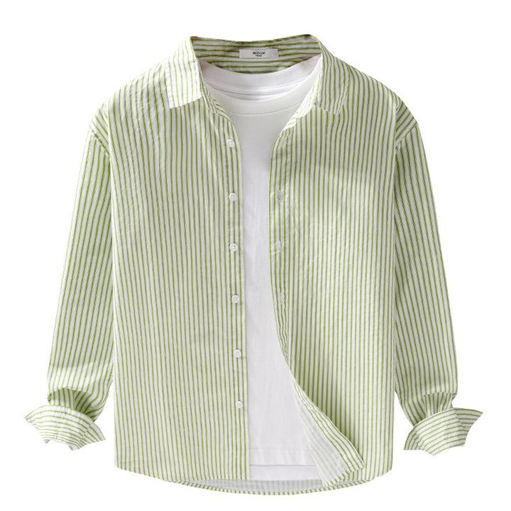 Men's Relaxed-Layering-Shirt with fine vertical stripes, Kent collar and soft cotton blend Mune Fashion