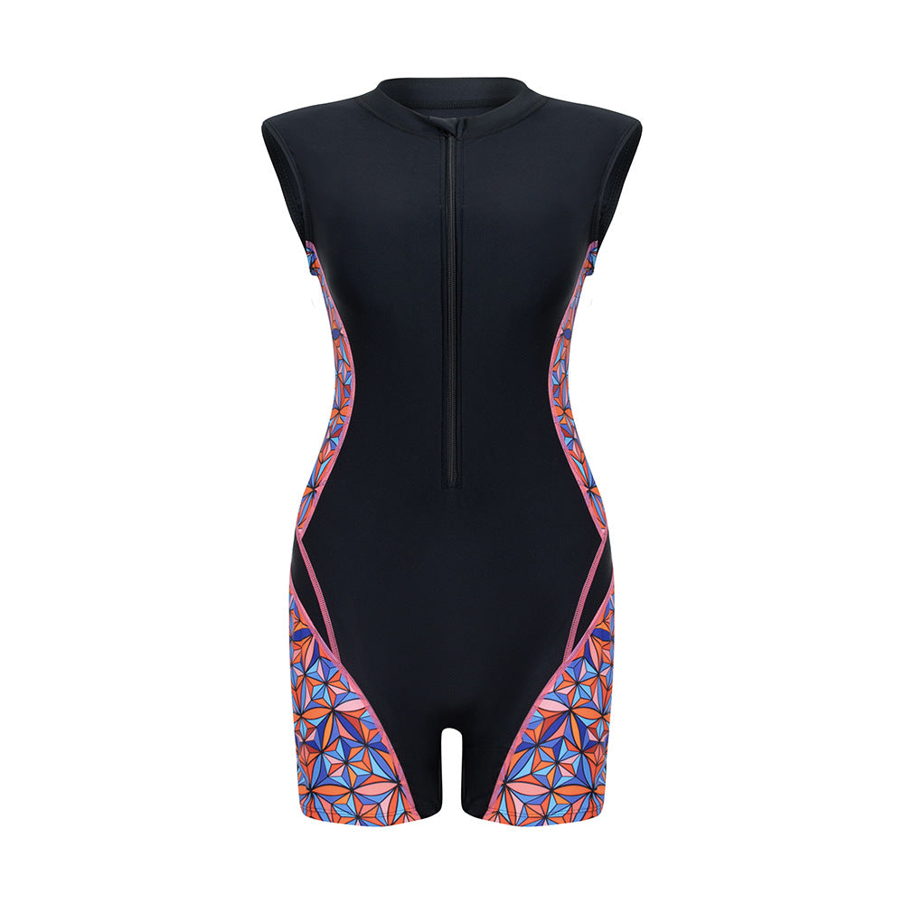 Women's Sporty Long Sleeve Swimsuit with Modern Graphic Accents Mune Fashion