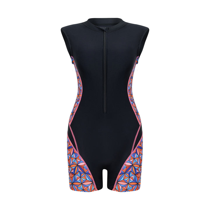 Women's Sporty Long Sleeve Swimsuit with Modern Graphic Accents Mune Fashion