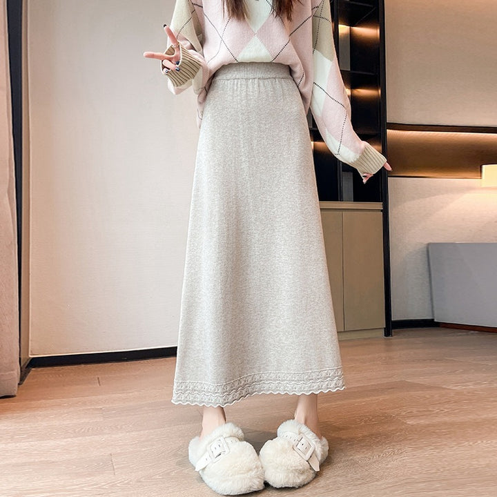 Women's Long Jersey Skirt with Lace Hem Mune Fashion