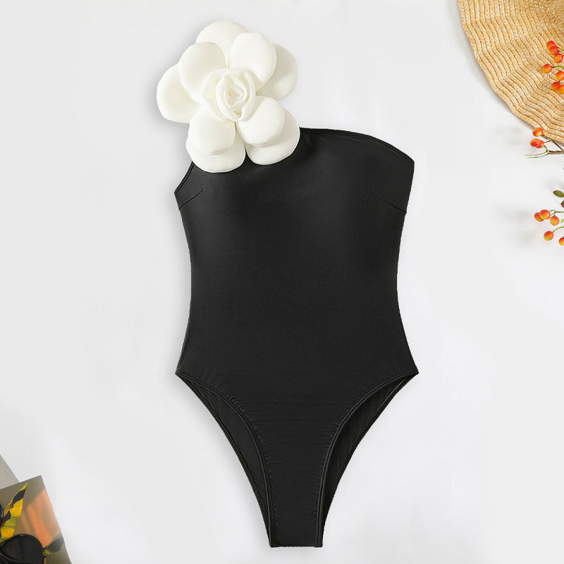 Women's Elegant One-Shoulder Swimsuit with Floral Applications Mune Fashion
