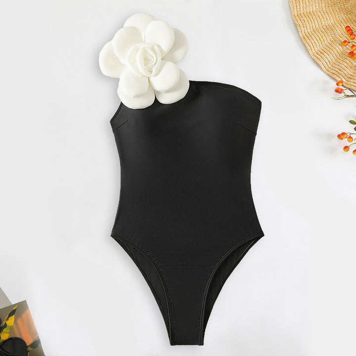 Women's Elegant One-Shoulder Swimsuit with Floral Applications Mune Fashion