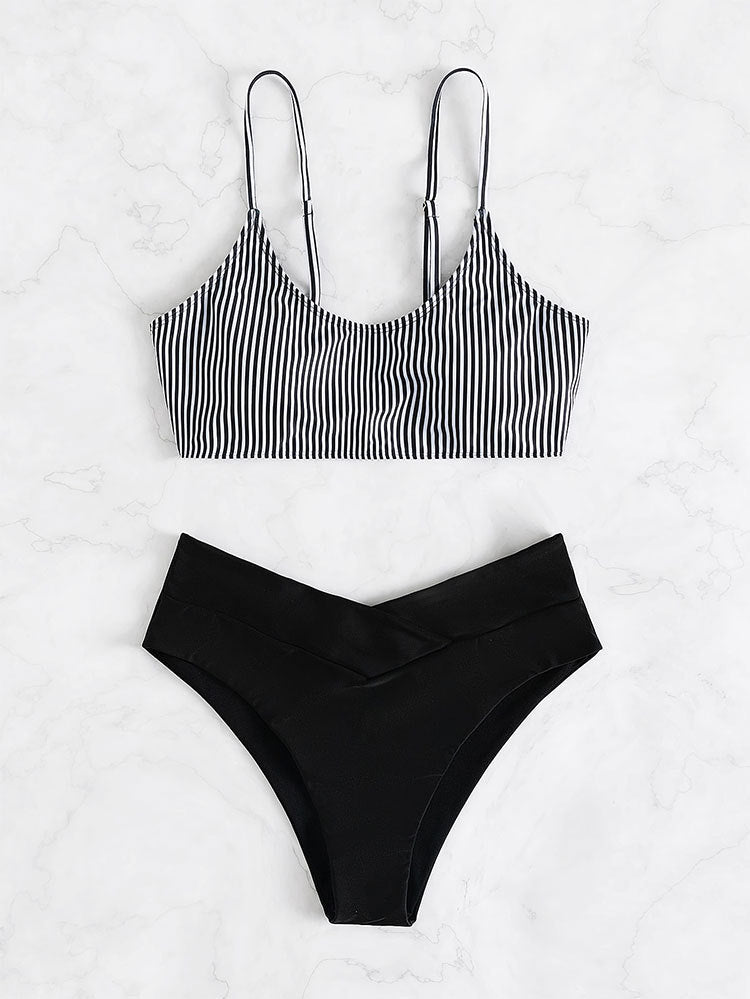 Ladies bikini set with striped top and high-cut bottom Mune Fashion