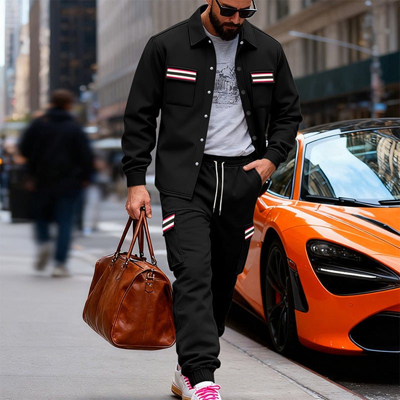 Men's Cargo Jogging Pants with Drawstring, Ribbed Cuffs and Contrasting Stripes Mune Fashion