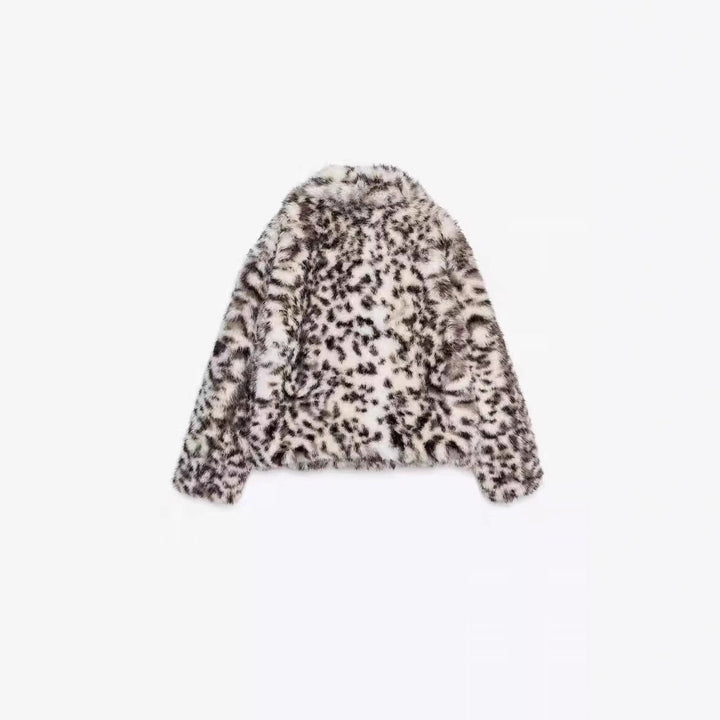 Women's Short Cut Faux Fur Jacket with Leopard Print Mune Fashion