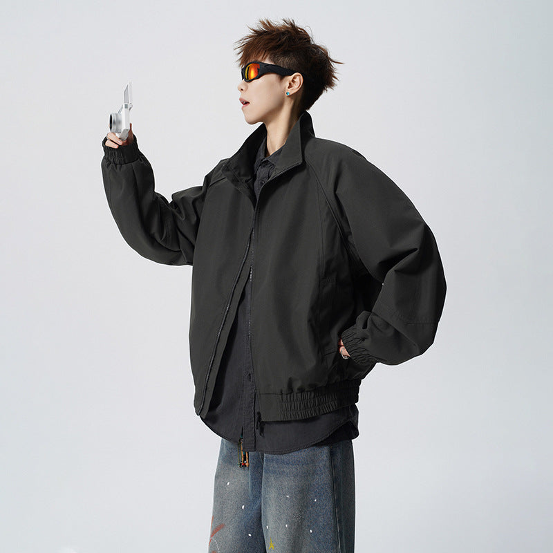 Unisex Oversized Windbreaker with Stand-up Collar and Raglan Sleeves Mune Fashion
