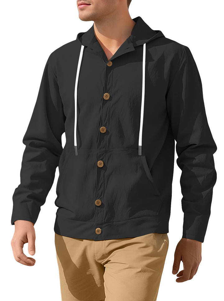 Men's lightweight hoodie jacket with button placket, kangaroo pocket, and drawstring Mune Fashion