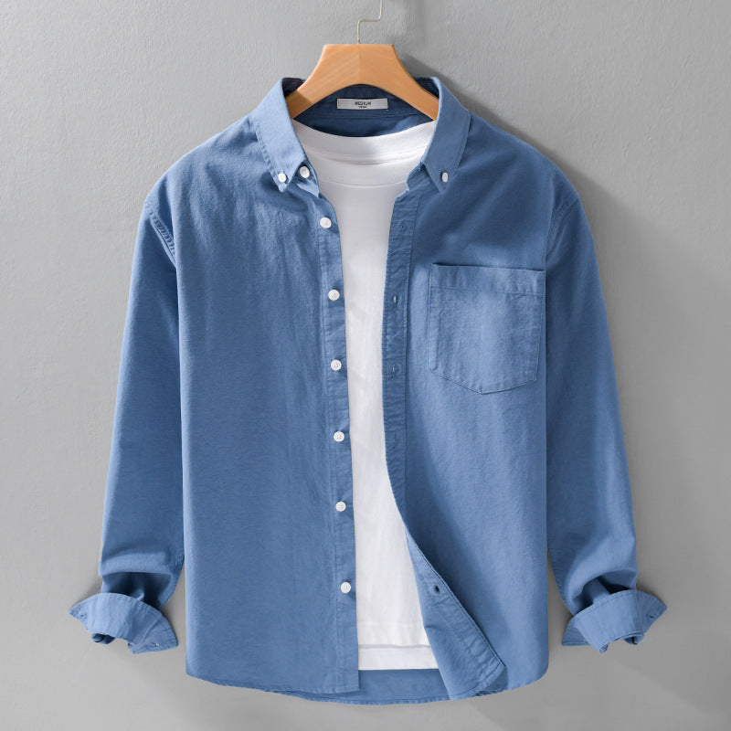 Men's Soft-Touch Layering Shirt made of Cotton Oxford with Inner Shirt, Kent Collar and Chest Pocket Mune Fashion