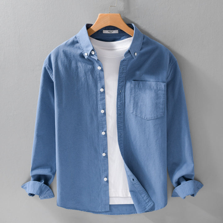 Men's Soft-Touch Layering Shirt made of Cotton Oxford with Inner Shirt, Kent Collar and Chest Pocket Mune Fashion