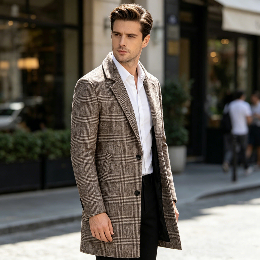 Men's tailored Glencheck coat with quilted thermal lining and lapel collar Mune Fashion