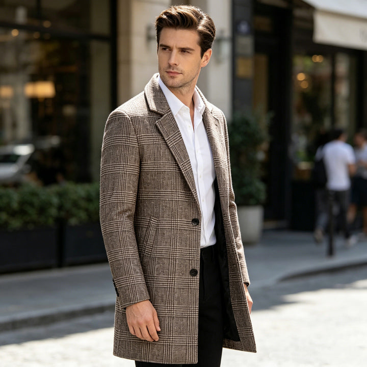 Men's tailored Glencheck coat with quilted thermal lining and lapel collar Mune Fashion