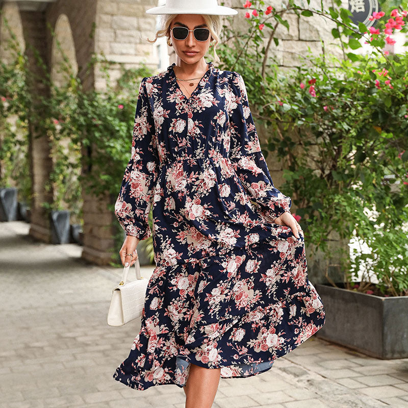 Women Floral Maxi Dress with Waist Belt Mune Fashion
