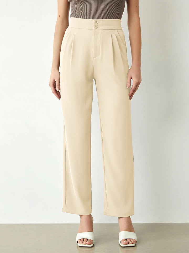 Women's high-waisted wide fabric pants with pleats and double button Mune Fashion