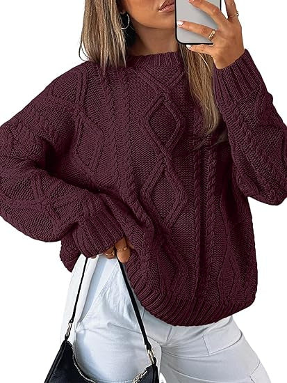 Women Oversized Cable Knit Sweater made of coarse knit Drune