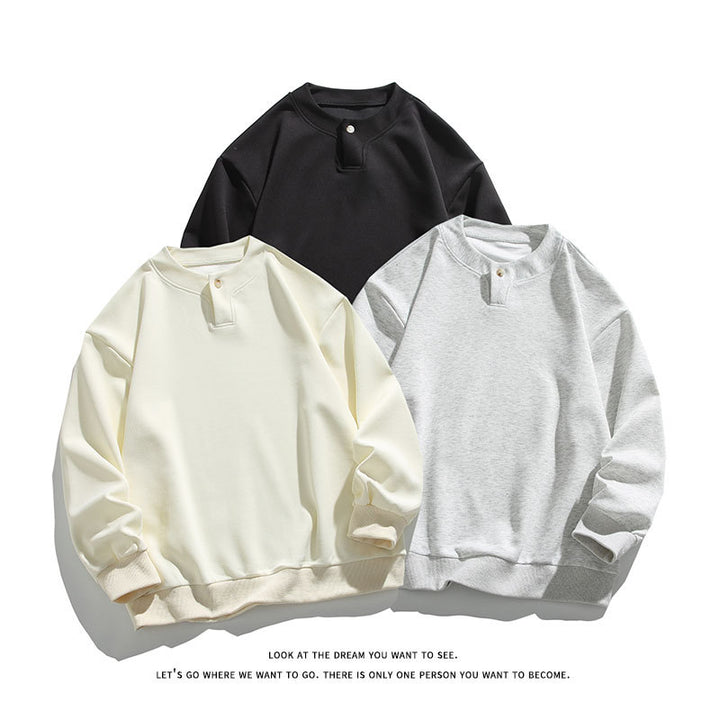 Unisex Oversize-Henley-Sweatshirt with Snap Button at Collar Mune Fashion