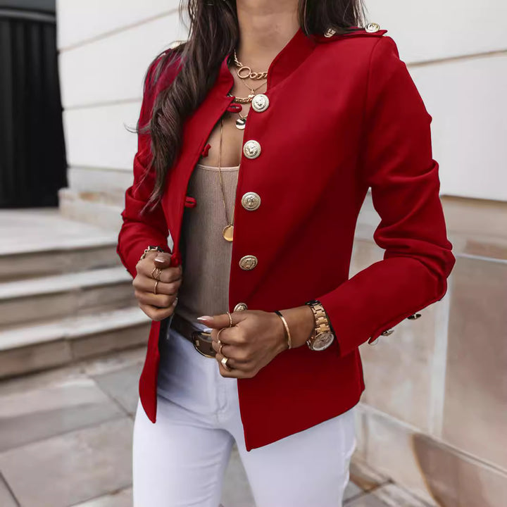 Women's military blazer with stand-up collar and decorative gold buttons Mune Fashion