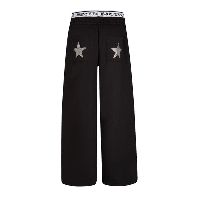 Women's wide lounge jogging pants with high logo waistband, gothic print and drawstring Mune Fashion