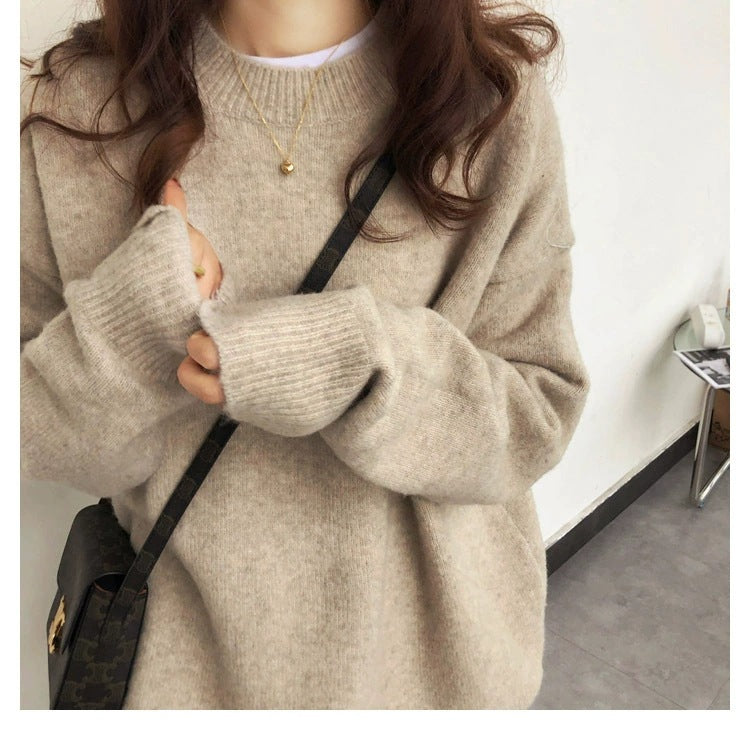 Women's Casual Cozy Fine Knit Sweater with Stand-up Collar and Extended Cuffs Mune Fashion