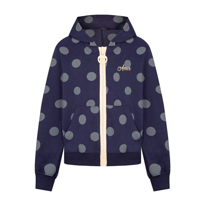 Women's cropped hooded zip jacket with large polka dot pattern and decorative zipper Mune Fashion
