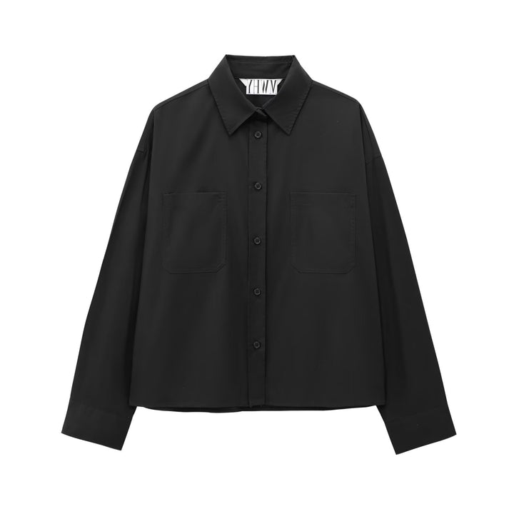 Women's Boxy Cropped Shirt Jacket with Patch Chest Pockets Mune Fashion